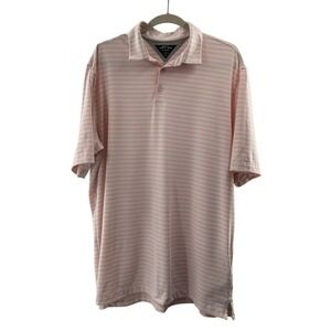 Adidas adiPure Mens Pink & White Striped Polo Shirt Size XL Athletic Collar Read